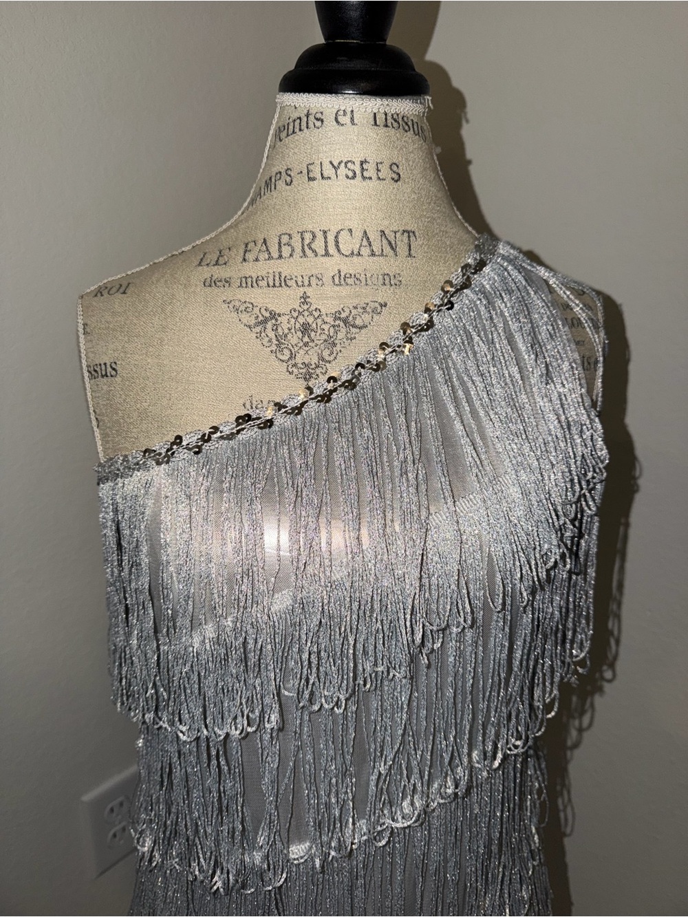 Silver One-Shoulder Fringe Cocktail Dress - Picture 2 of 9